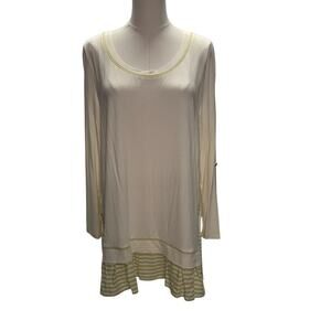 Matilda Jane Ventriloquist Tunic‎ Top Womens Large Cream Green Ruffle Hem